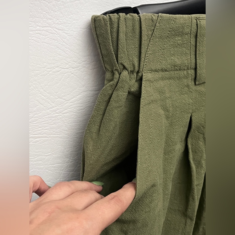 Halara High Waisted Pocket Wide Leg Olive Green Casual Linen-Feel Pants Small - Picture 4 of 13